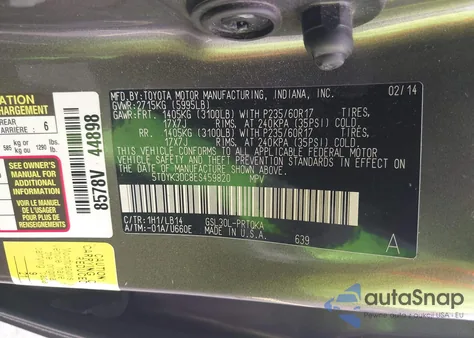 2014 Toyota Sienna Xle V6 8 Passenger из США, поврежденный, VIN 5TDYK3DC8ES459820